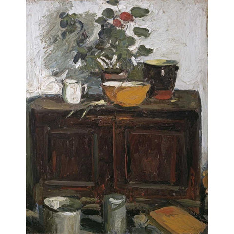The Kitchen Dresser, Larkhall Gold Ornate Wood Framed Art Print with Double Matting by Hunter, George Leslie