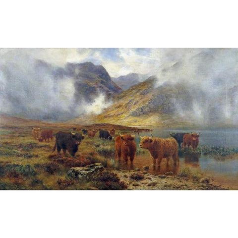 By Loch Treachlan, Glencoe, Morning Mists White Modern Wood Framed Art Print by Hurt, Louis Bosworth