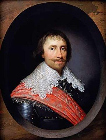 Portrait of Robert De Vere, The 19th Earl of Oxford Black Ornate Wood Framed Art Print with Double Matting by Johnson, Cornelius