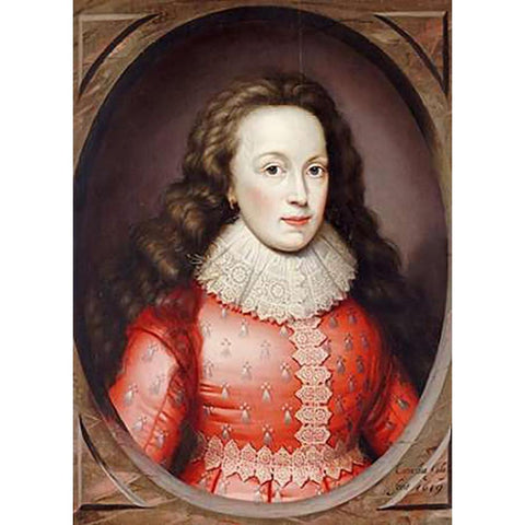 Portrait of Alathea, Countess of Arundel Gold Ornate Wood Framed Art Print with Double Matting by Johnson, Cornelius