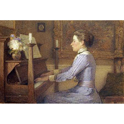 At The Piano White Modern Wood Framed Art Print by Jones, H.E