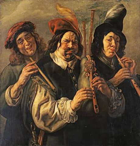 Three Musicians White Modern Wood Framed Art Print with Double Matting by Jordaens, Jacob