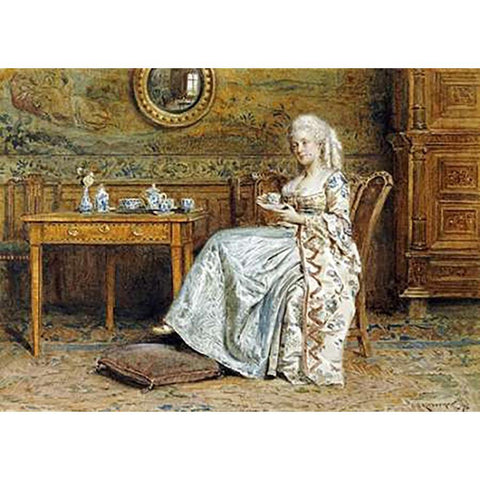 Afternoon Tea Gold Ornate Wood Framed Art Print with Double Matting by Kilburne, George Goodwin