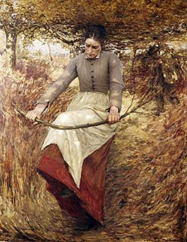 An Autumn Morning White Modern Wood Framed Art Print with Double Matting by La Thangue, Henry Herbert