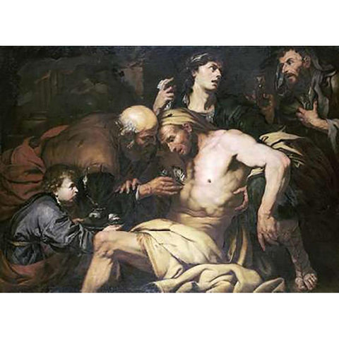 The Good Samaritan Black Modern Wood Framed Art Print with Double Matting by Langetti, Giovanni Battista