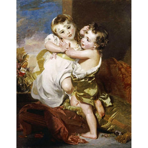 The Proffered Kiss Black Modern Wood Framed Art Print with Double Matting by Lawrence, Thomas