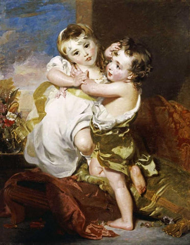 The Proffered Kiss Black Ornate Wood Framed Art Print with Double Matting by Lawrence, Thomas