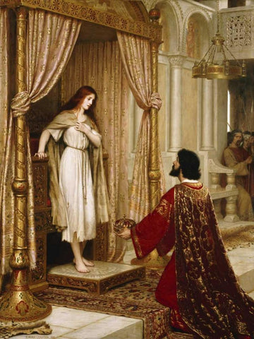 A King and a Beggar Maid Black Ornate Wood Framed Art Print with Double Matting by Leighton, Edmund Blair