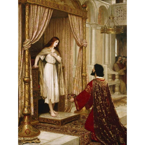 A King and a Beggar Maid Gold Ornate Wood Framed Art Print with Double Matting by Leighton, Edmund Blair