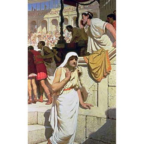 The Gladiators Wife White Modern Wood Framed Art Print by Leighton, Edmund Blair