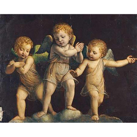 Three Cherubs White Modern Wood Framed Art Print by Luini, Bernandino