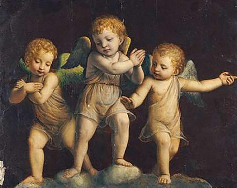 Three Cherubs White Modern Wood Framed Art Print with Double Matting by Luini, Bernandino