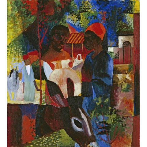 A Market In Tunis Black Modern Wood Framed Art Print with Double Matting by Macke, August