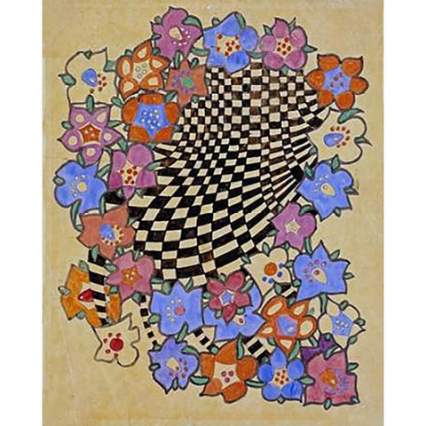 Floral and Chequered Fabric Design, Circa 1916 Gold Ornate Wood Framed Art Print with Double Matting by Mackintosh, Charles Rennie