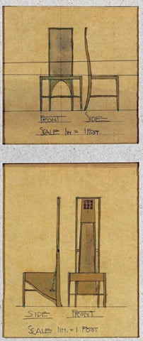 Design For Chairs, 1903 White Modern Wood Framed Art Print with Double Matting by Mackintosh, Charles Rennie