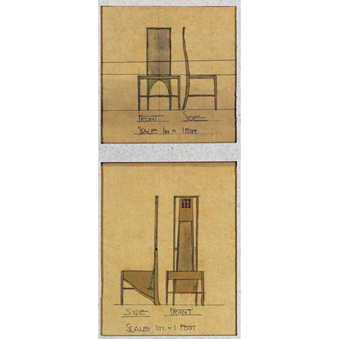 Design For Chairs, 1903 Gold Ornate Wood Framed Art Print with Double Matting by Mackintosh, Charles Rennie