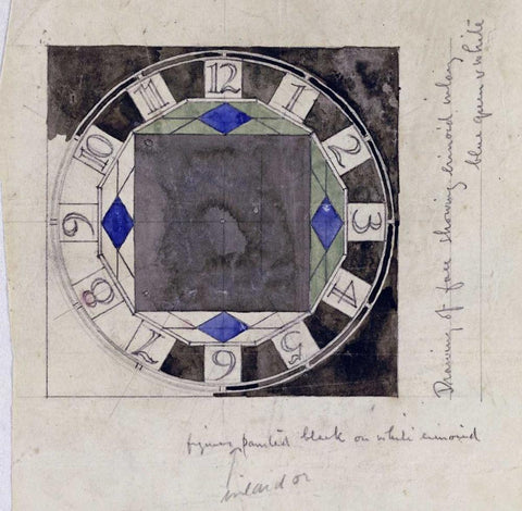 Design For Clock Face, 1917 White Modern Wood Framed Art Print with Double Matting by Mackintosh, Charles Rennie