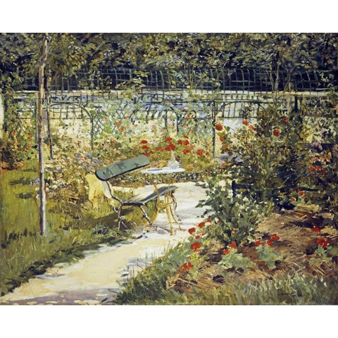 The Bench, Garden at Versailles Gold Ornate Wood Framed Art Print with Double Matting by Manet, Edouard