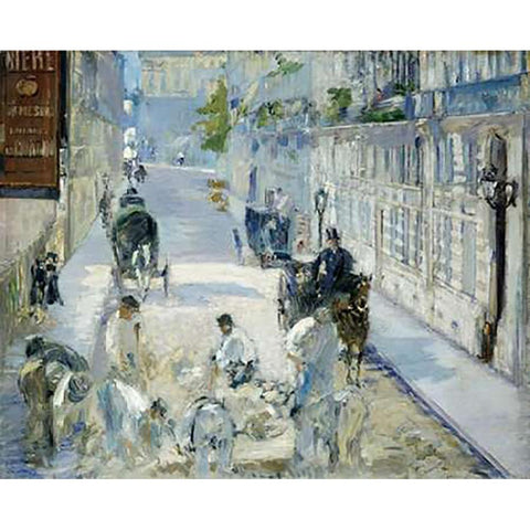 Rue Mosnier with Workmen White Modern Wood Framed Art Print by Manet, Edouard