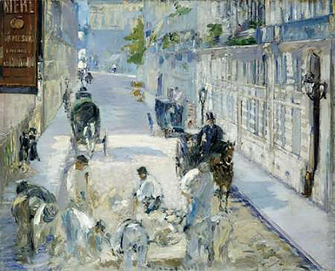 Rue Mosnier with Workmen Black Ornate Wood Framed Art Print with Double Matting by Manet, Edouard