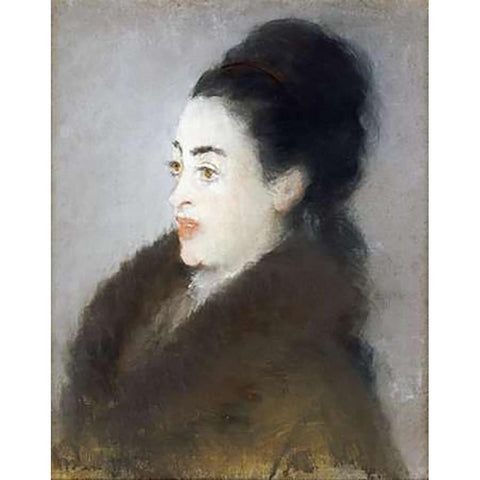 Woman in a Fur Coat in Profile Black Modern Wood Framed Art Print with Double Matting by Manet, Edouard