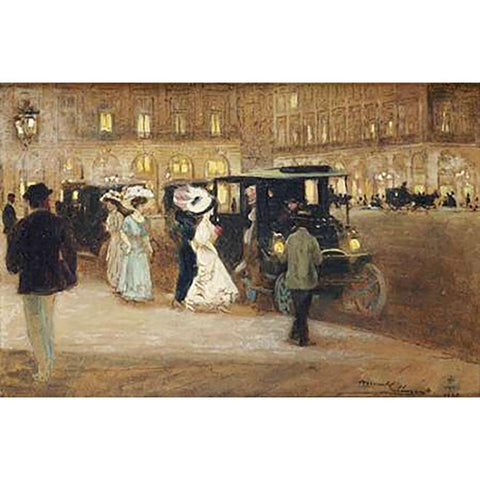 Getting Into The Car Gold Ornate Wood Framed Art Print with Double Matting by Marcel-Clement, Amedee Julien