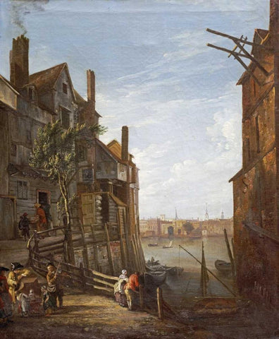 A View of The Thames at Southwark Looking Towards The City Black Ornate Wood Framed Art Print with Double Matting by Marlow, William