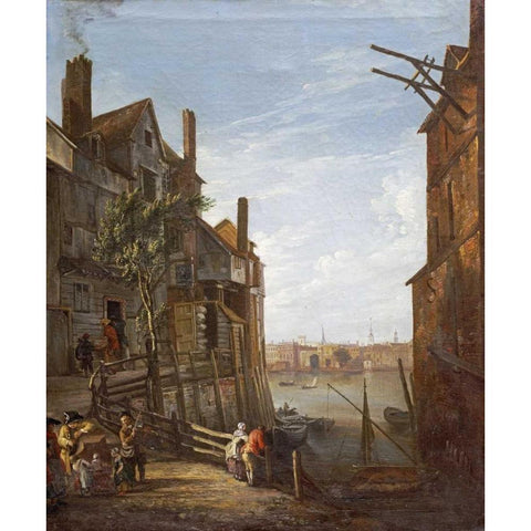 A View of The Thames at Southwark Looking Towards The City Gold Ornate Wood Framed Art Print with Double Matting by Marlow, William