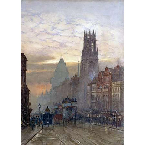 Fleet Street By Temple Bar Black Modern Wood Framed Art Print with Double Matting by Marshall, Herbert Menzies