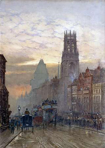 Fleet Street By Temple Bar Black Ornate Wood Framed Art Print with Double Matting by Marshall, Herbert Menzies