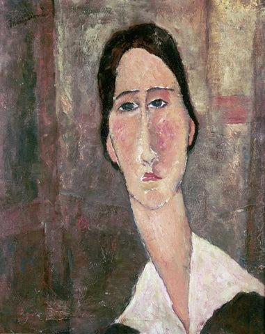 Portrait of Jeanne Hebuterne White Modern Wood Framed Art Print with Double Matting by Modigliani, Amedeo