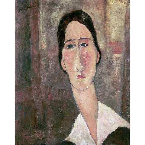 Portrait of Jeanne Hebuterne Black Modern Wood Framed Art Print by Modigliani, Amedeo
