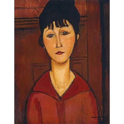 Head of a Young Girl Gold Ornate Wood Framed Art Print with Double Matting by Modigliani, Amedeo