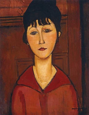 Head of a Young Girl Black Ornate Wood Framed Art Print with Double Matting by Modigliani, Amedeo