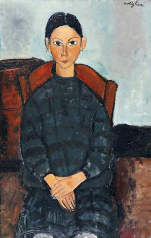 Young Girl With a Black Apron White Modern Wood Framed Art Print with Double Matting by Modigliani, Amedeo