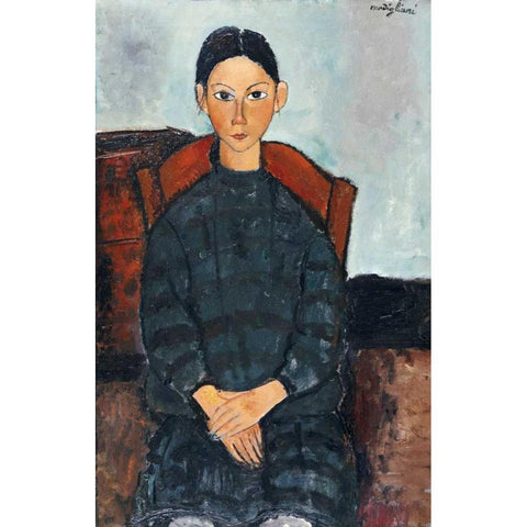 Young Girl With a Black Apron Black Modern Wood Framed Art Print by Modigliani, Amedeo