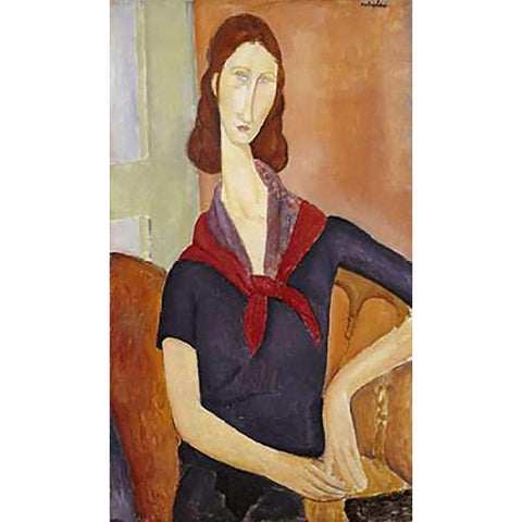 Jeanne Hebuterne (with a Scarf) Black Modern Wood Framed Art Print with Double Matting by Modigliani, Amedeo