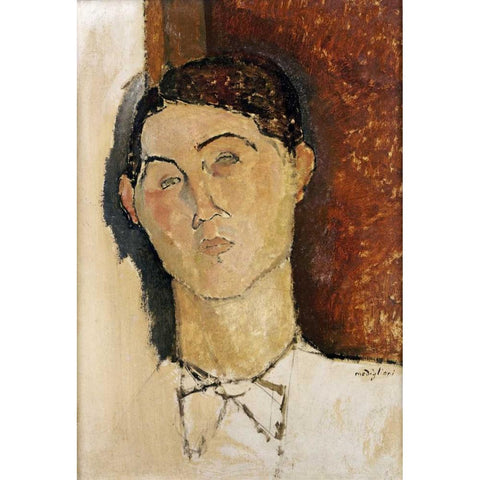 Tete De Jeune Homme Gold Ornate Wood Framed Art Print with Double Matting by Modigliani, Amedeo