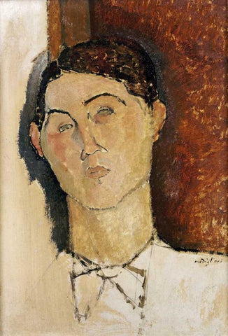 Tete De Jeune Homme Black Ornate Wood Framed Art Print with Double Matting by Modigliani, Amedeo