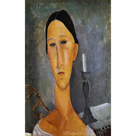 Hanka Zborowska with a Candlestick Black Modern Wood Framed Art Print with Double Matting by Modigliani, Amedeo