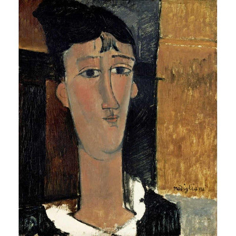 Portrait of a Young Woman - La Concierge Black Modern Wood Framed Art Print with Double Matting by Modigliani, Amedeo