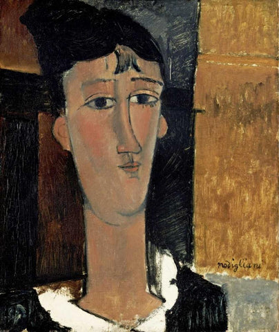 Portrait of a Young Woman - La Concierge Black Ornate Wood Framed Art Print with Double Matting by Modigliani, Amedeo