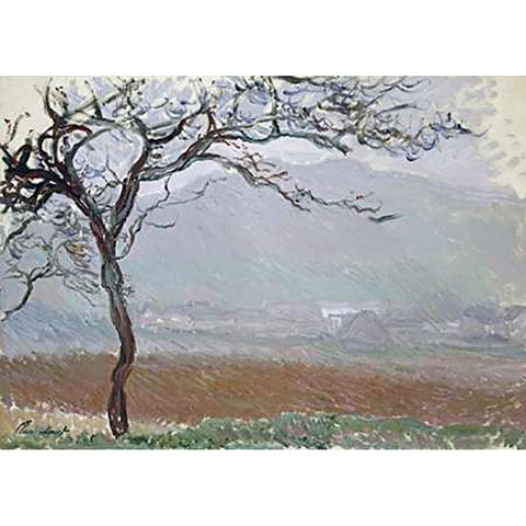 Giverny Countryside White Modern Wood Framed Art Print by Monet, Claude