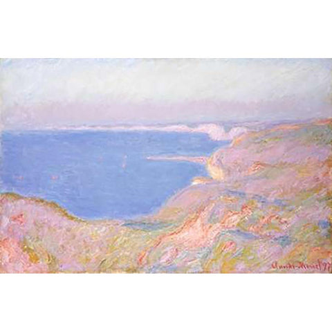 On the Cliffs Near Dieppe, Sunset Gold Ornate Wood Framed Art Print with Double Matting by Monet, Claude