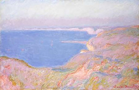 On the Cliffs Near Dieppe, Sunset White Modern Wood Framed Art Print with Double Matting by Monet, Claude