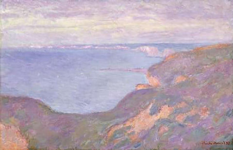 The Cliffs Near Dieppe White Modern Wood Framed Art Print with Double Matting by Monet, Claude