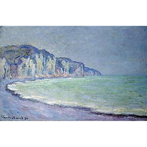 Cliffs at Pourville Black Modern Wood Framed Art Print with Double Matting by Monet, Claude