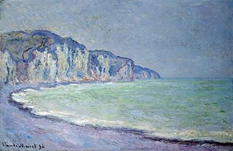 Cliffs at Pourville Black Ornate Wood Framed Art Print with Double Matting by Monet, Claude