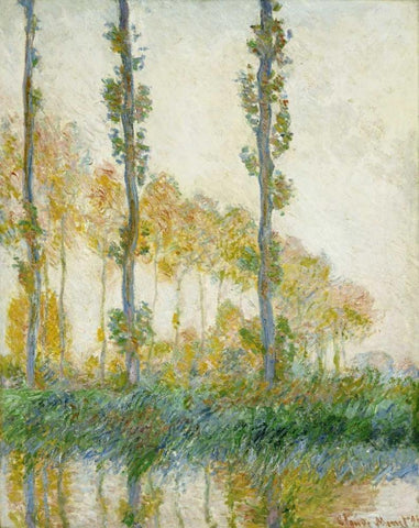The Three Trees, Autumn White Modern Wood Framed Art Print with Double Matting by Monet, Claude