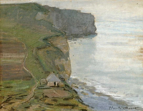 Cap dAntifer, Etretat White Modern Wood Framed Art Print with Double Matting by Monet, Claude